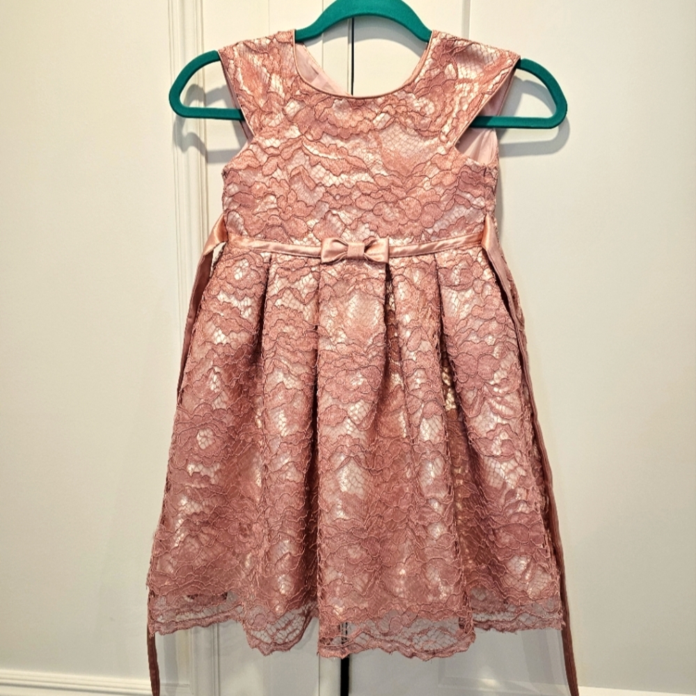 Girls Rose Pink Lace Dress